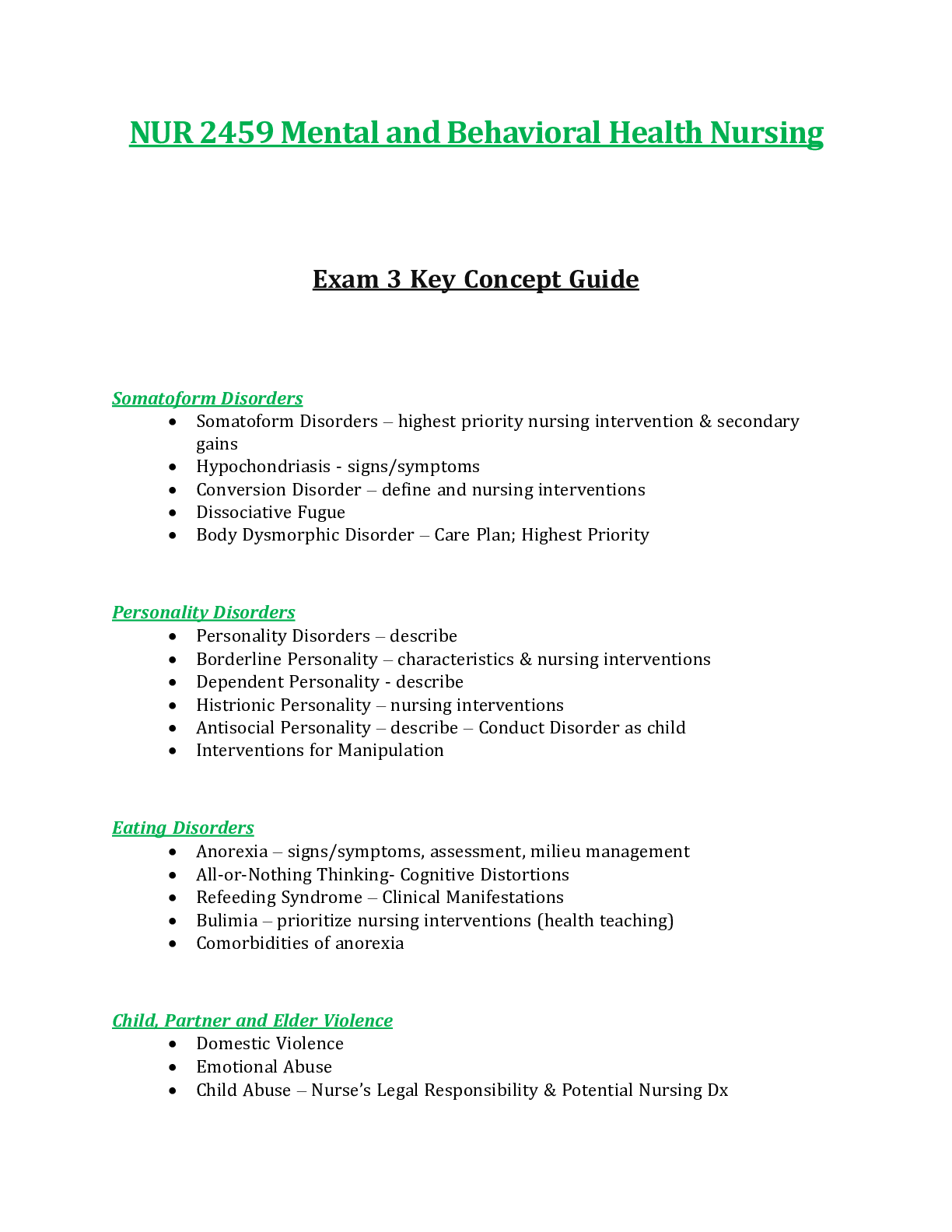 Preview image for NUR2459 / NUR 2459: Exam 3 Key Concept Guide Updated Mental and Behavioral Health Nursing - Rasmussen
